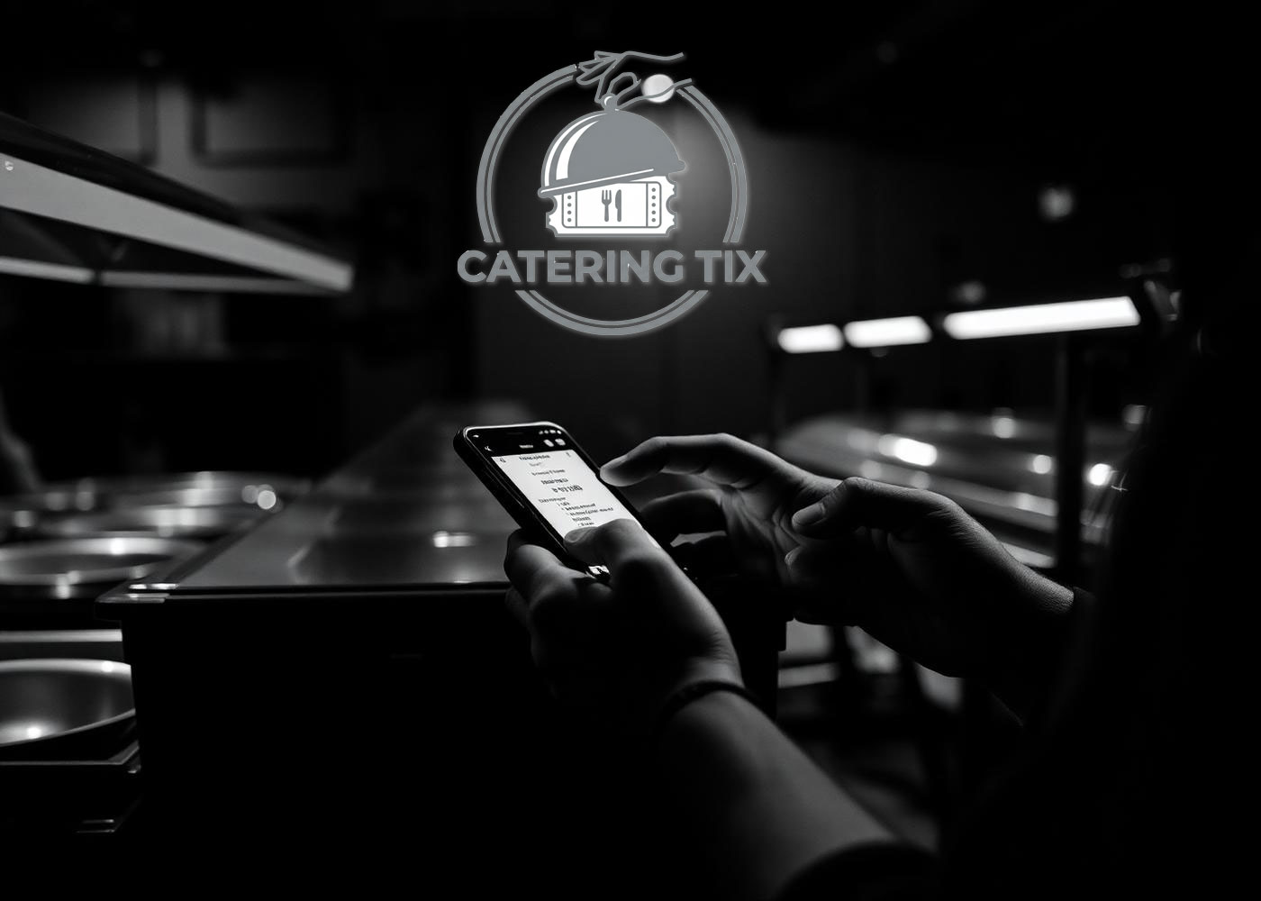Crew member scanning a digital meal ticket on a phone backstage